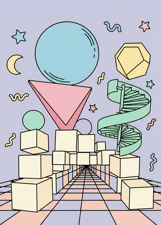 Pastel Retro Geometric Shapes and Perspective