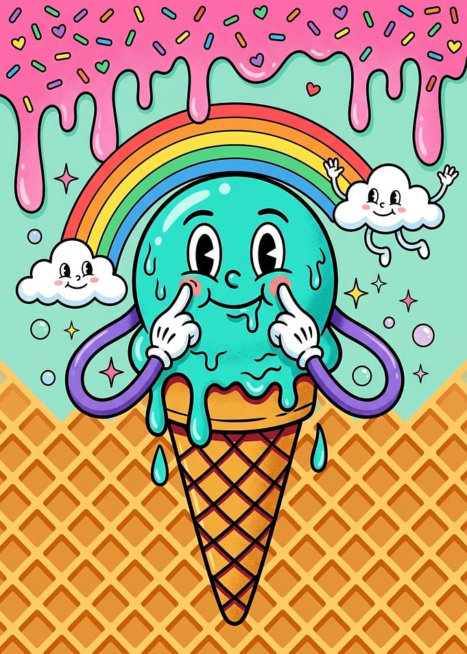 Retro Ice Cream Cone Character