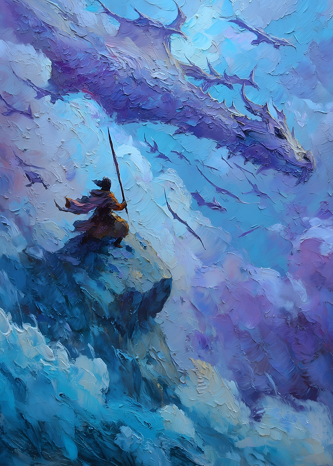 Dragon and Warrior in the Clouds
