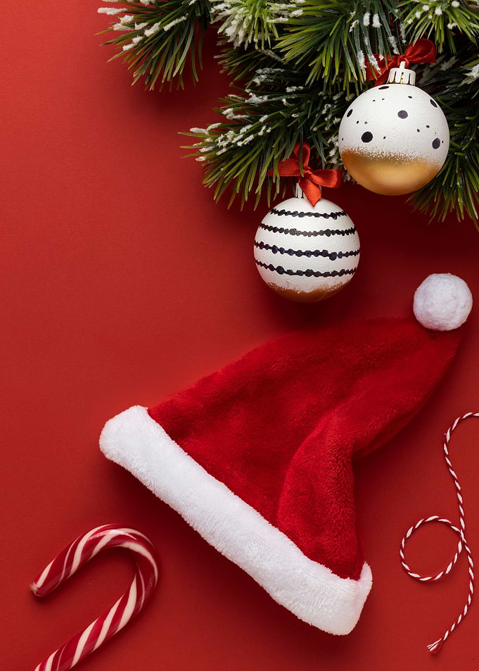 Christmas Decorations on Red Background