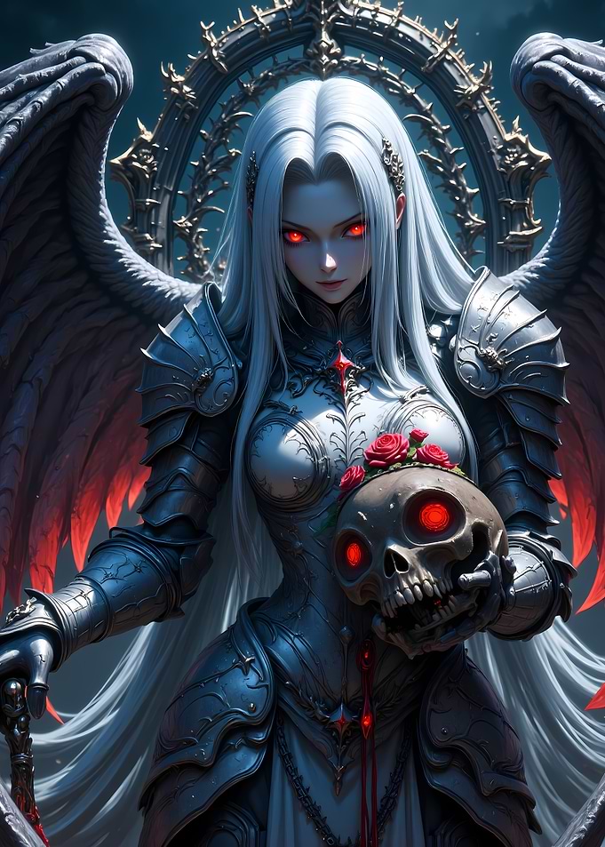 Gothic Angel Holding Skull