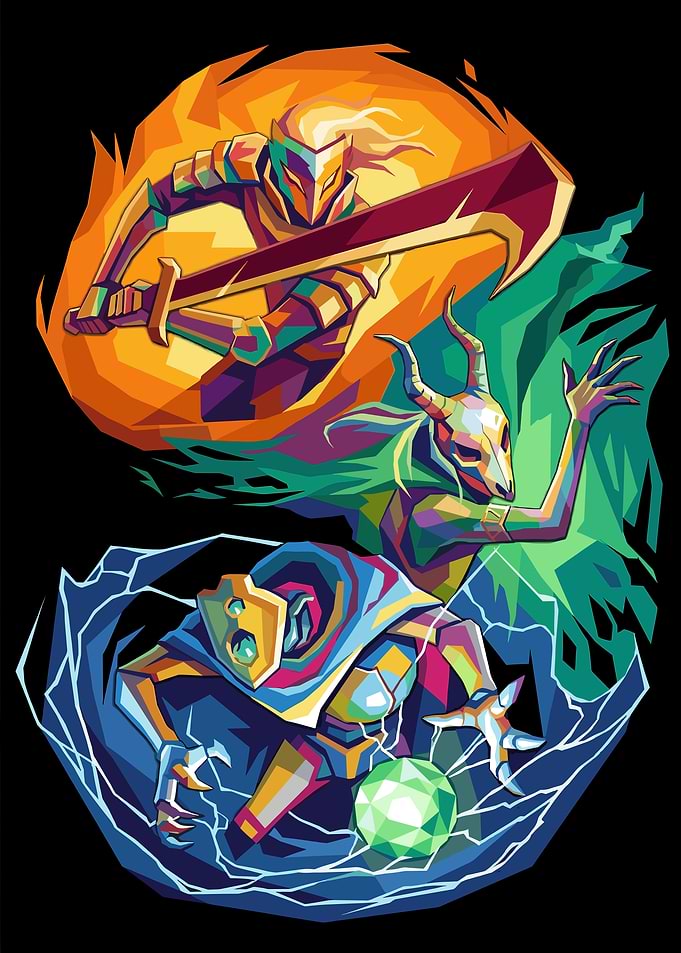 Fantasy Warriors in Elemental Combat