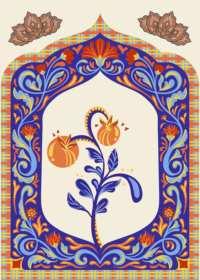 Ornate Floral Arch with Pomegranates