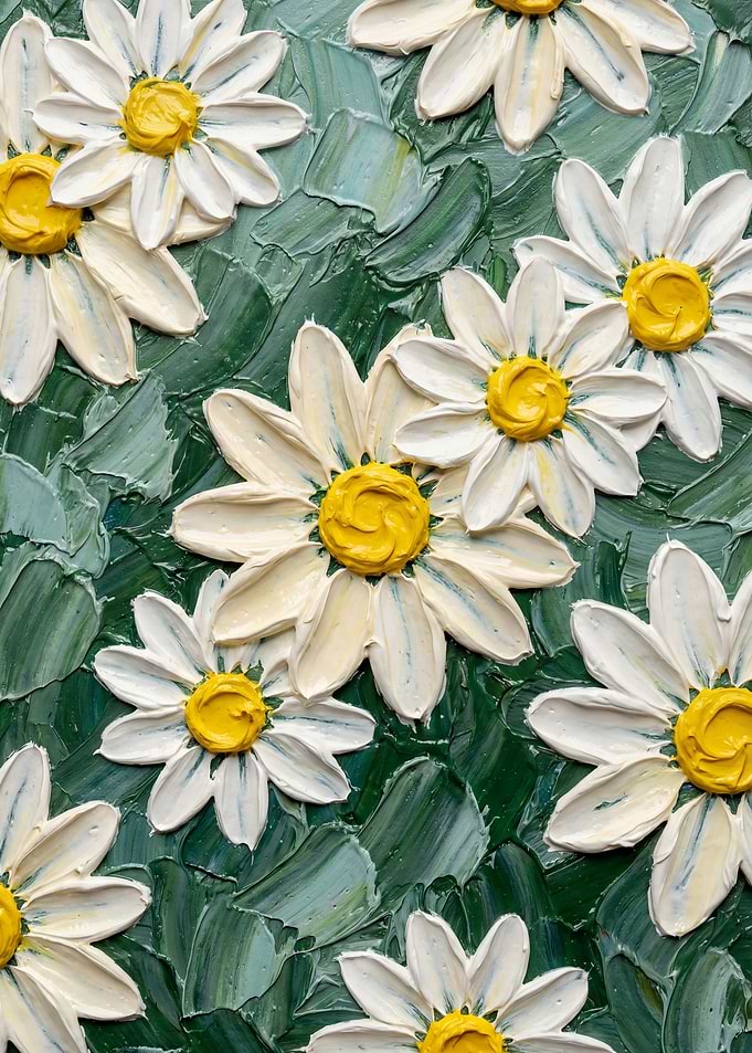 White Daisy Floral Impasto Art