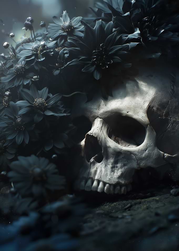 Skull Adorned with Dark Flowers