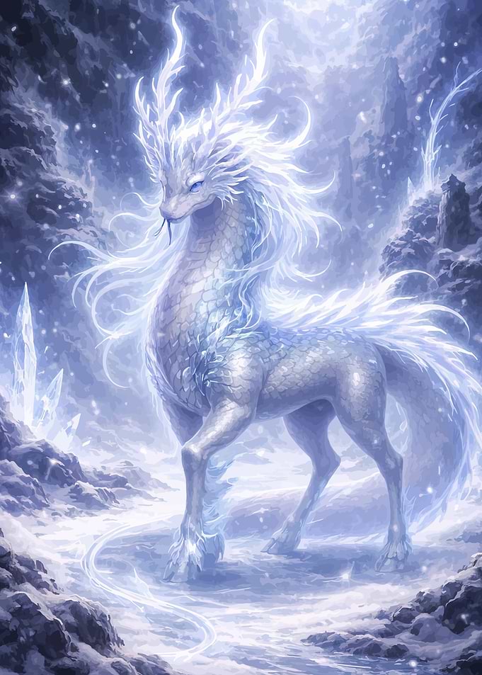 Majestic Ice Dragon in Snowy Landscape