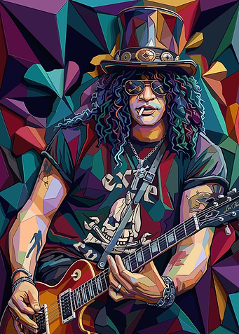 Slash Playing Guitar in Abstract Style