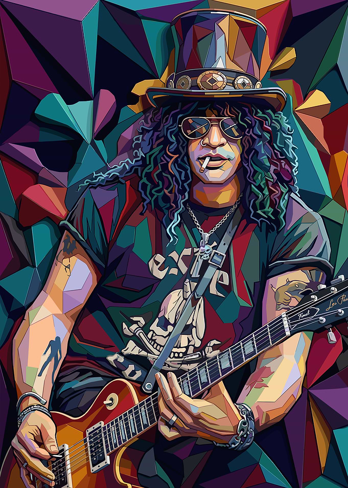Slash Playing Guitar in Abstract Style