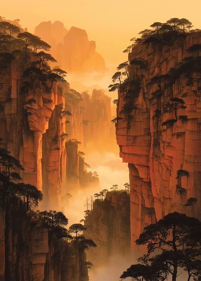 Misty Mountain Peaks at Sunrise