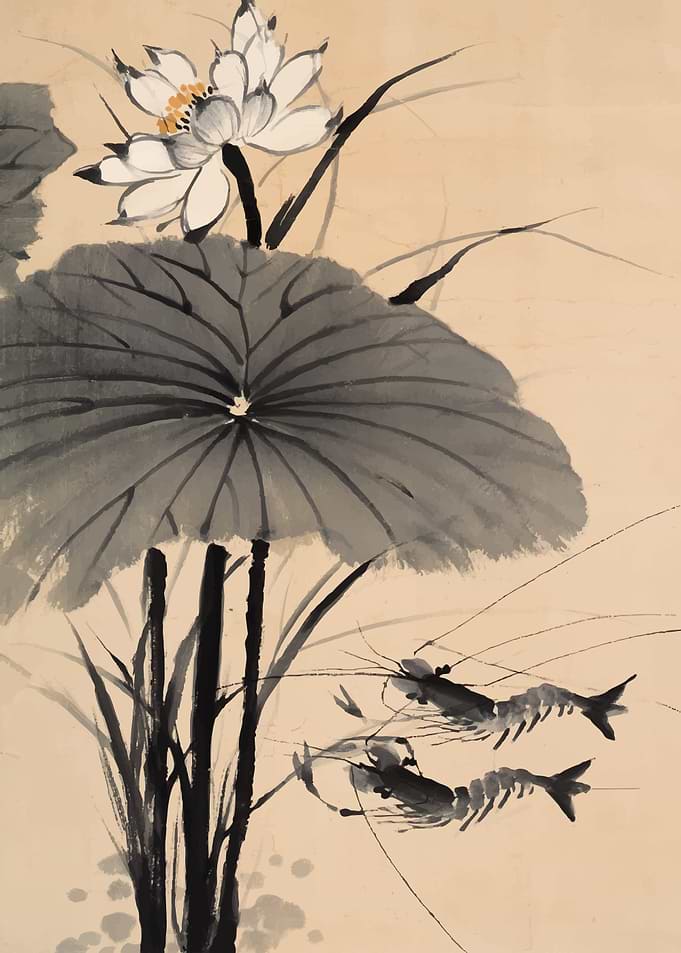 Lotus Flower and Shrimp Painting