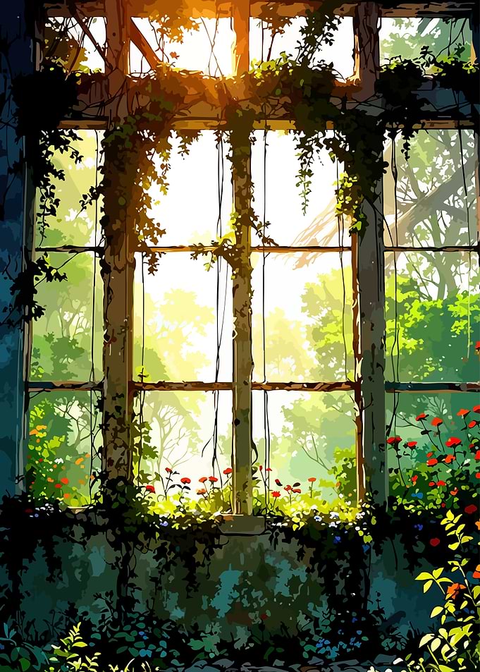 Overgrown Window with Sunlight