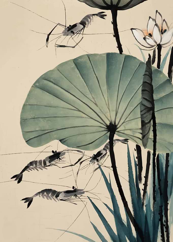 Shrimp and Lotus Painting