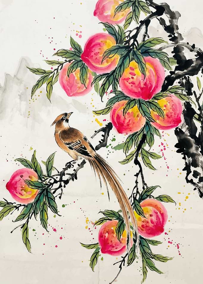 Bird on a Peach Branch