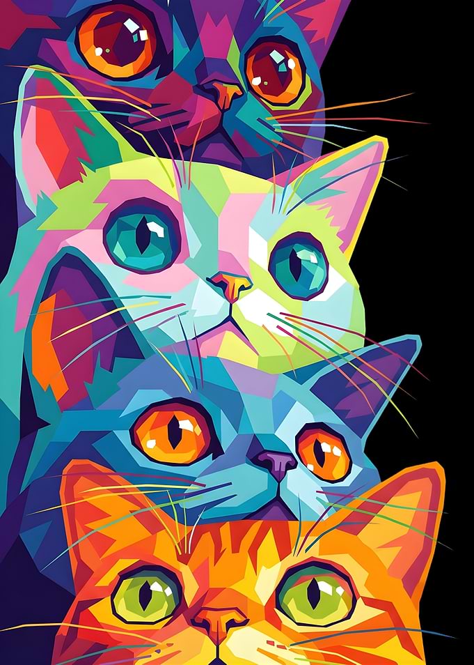 Stacked Cats Pop Art
