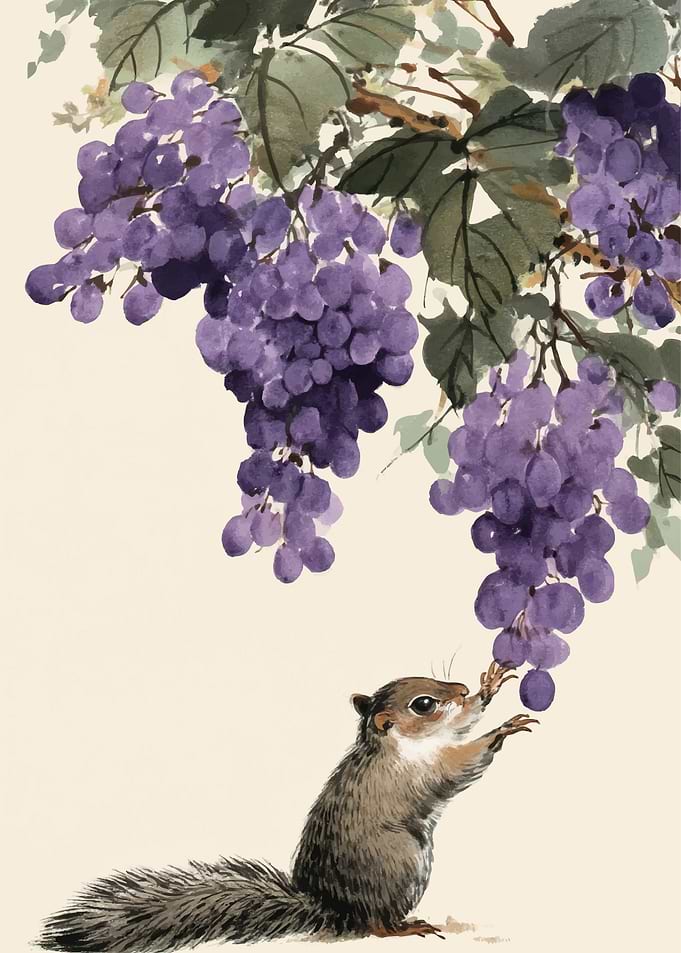 Squirrel reaching for grapes
