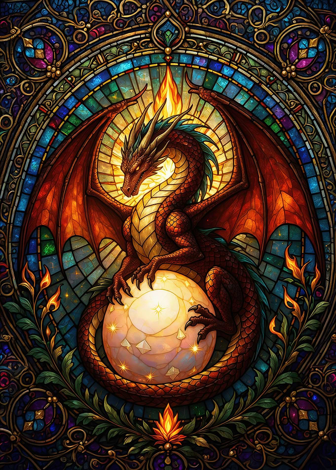 Dragon and Crystal Ball Stained Glass