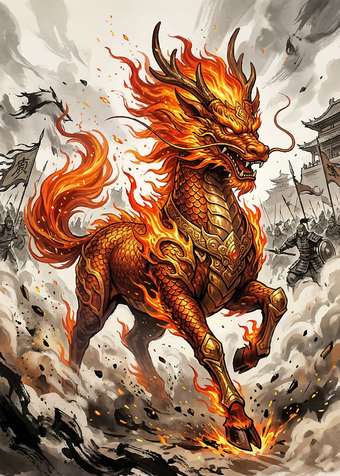 Fiery Dragon Horse in Battle