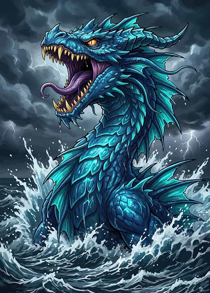 Blue Sea Dragon in Stormy Seas