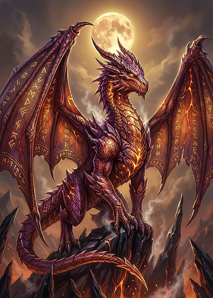 Fiery Dragon Under a Full Moon