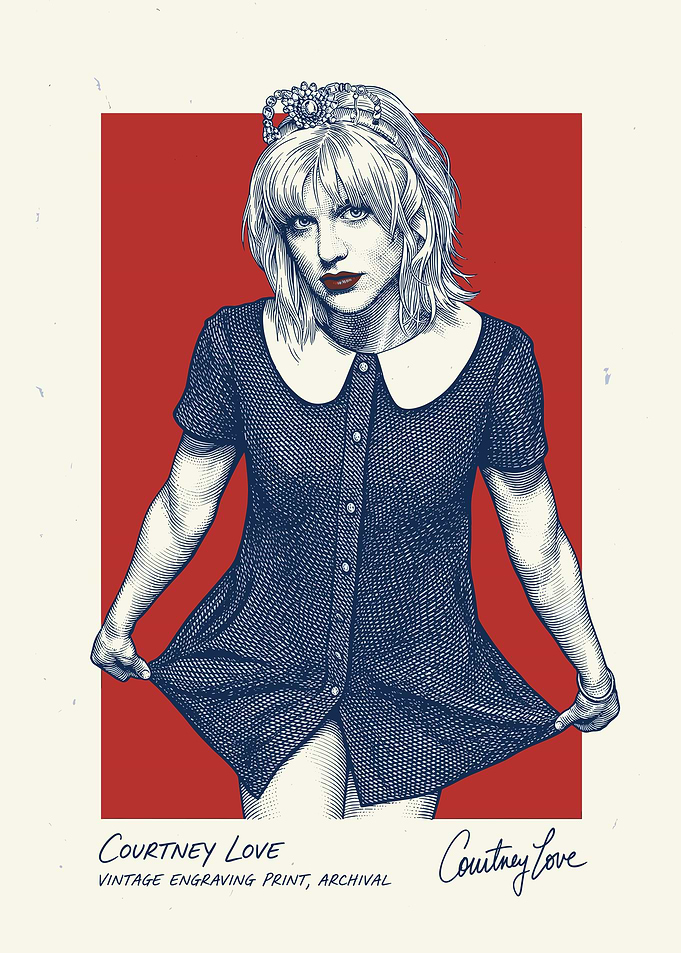 Courtney Love Vintage Engraving Print