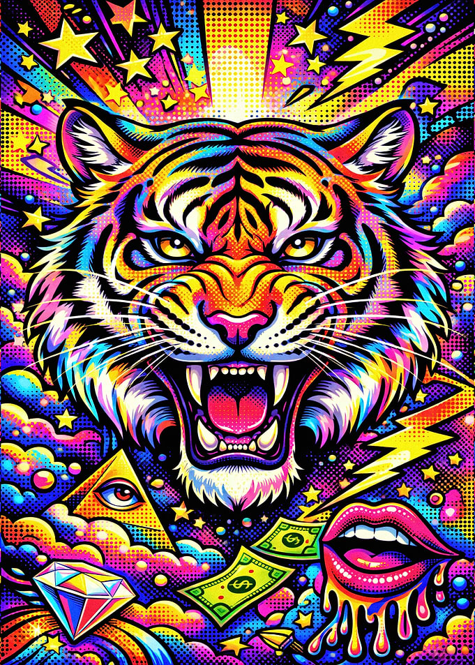 Psychedelic Tiger with Symbols