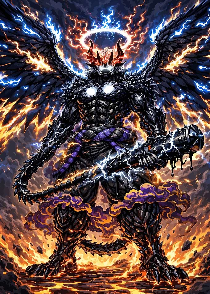 Demonic Angel with Mace and Lightning