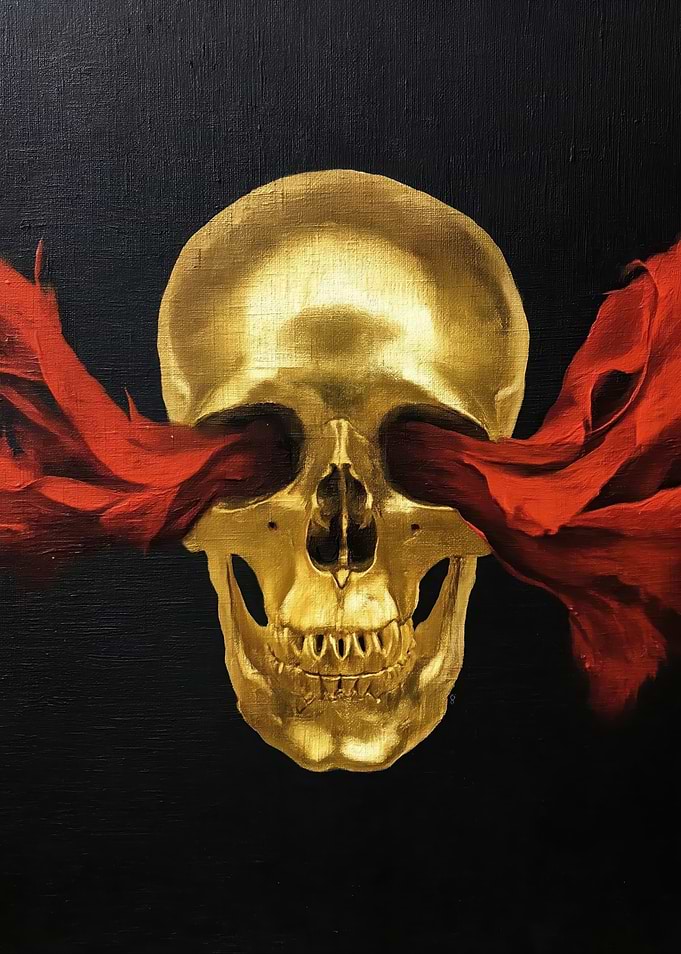 Golden Skull with Red Fabric