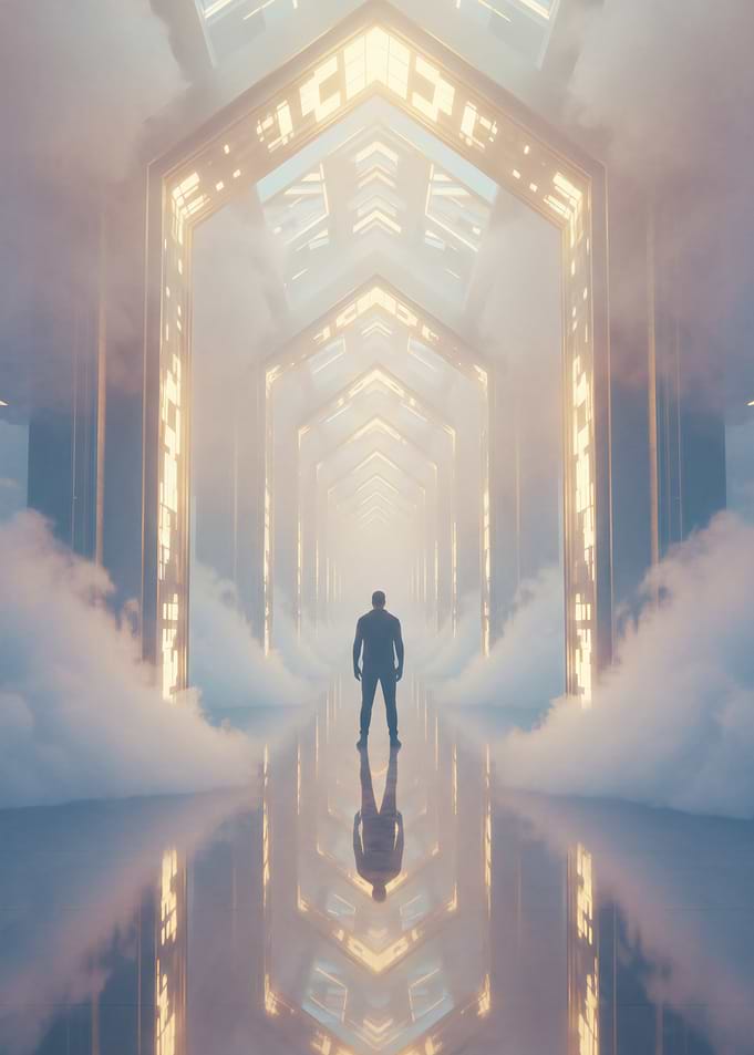 Dreamcore Ethereal Corridor – Surreal Future Sci-Fi Wall Art