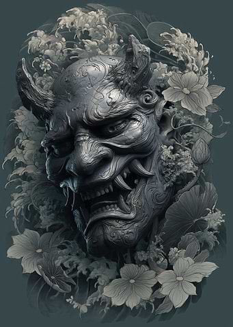 Japanese Oni Mask with Flowers