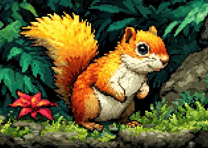 Pixel Art Squirrel in Forest