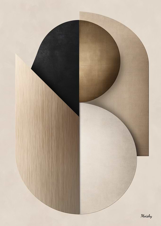 Minimal Luxury Art Deco Geometry – Gold, Wood and Neutral Abstract Design