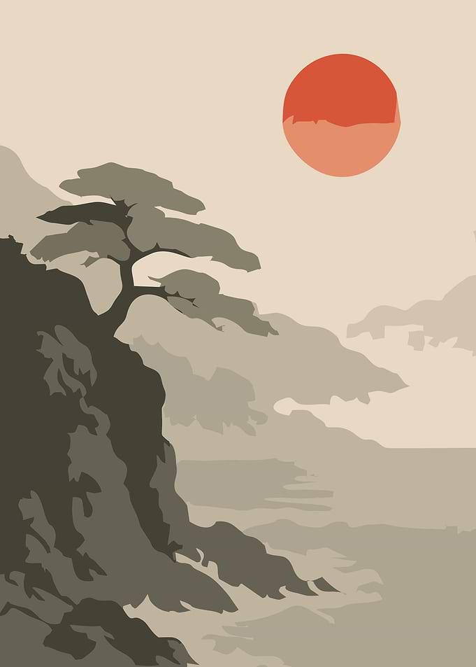 Misty Mountains and Sun