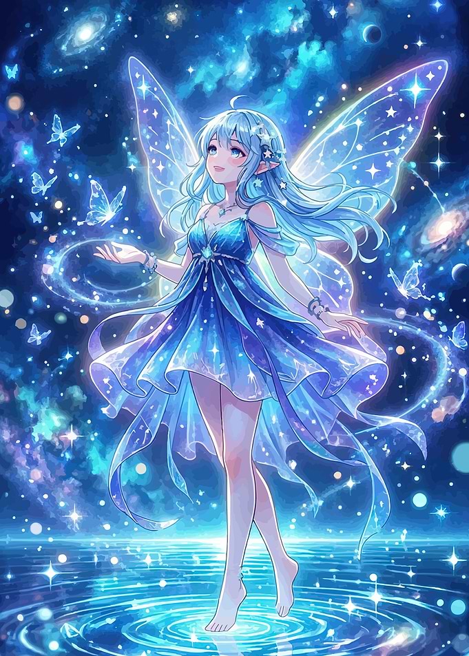 Cosmic Fairy in Starry Night