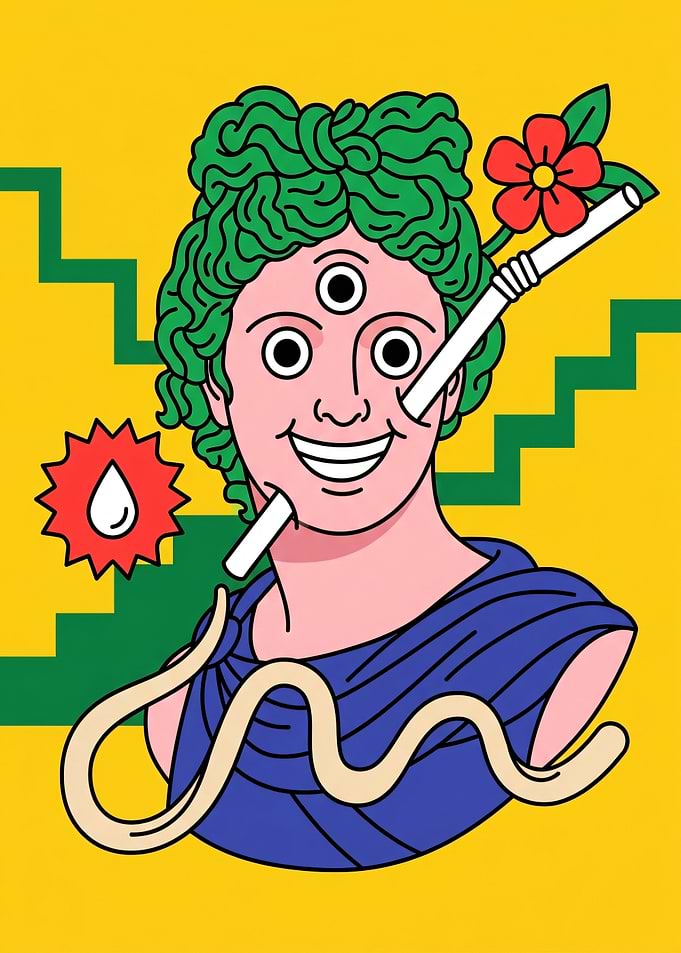 Surreal Bust with Third Eye and Straws