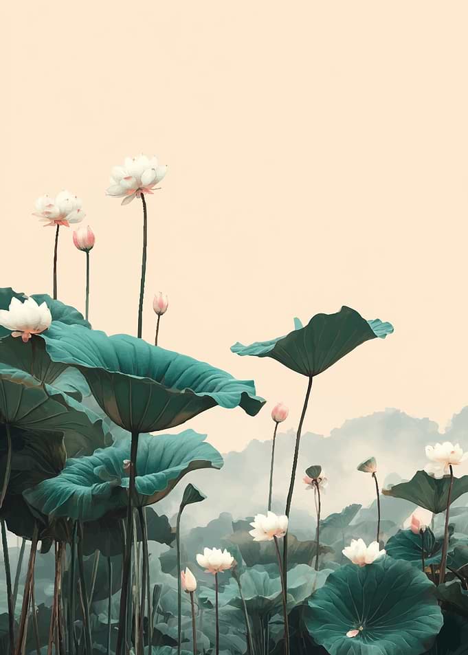 Lotus Flowers and Leaves