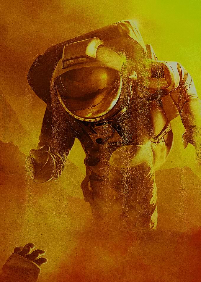 Astronaut in dusty environment