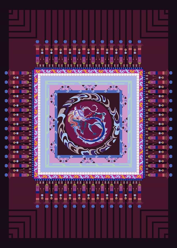Dragon Mandala with Geometric Borders