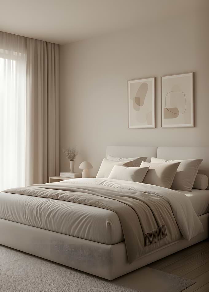 Serene Bedroom with Abstract Art