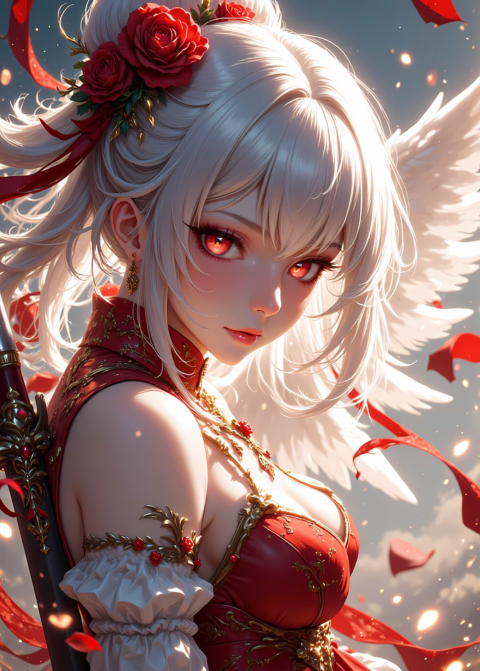 Anime Angel with Red Roses