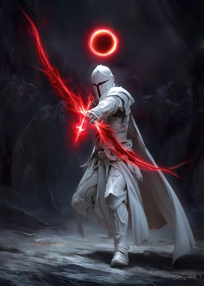 Fantasy Archer with Red Energy Bow