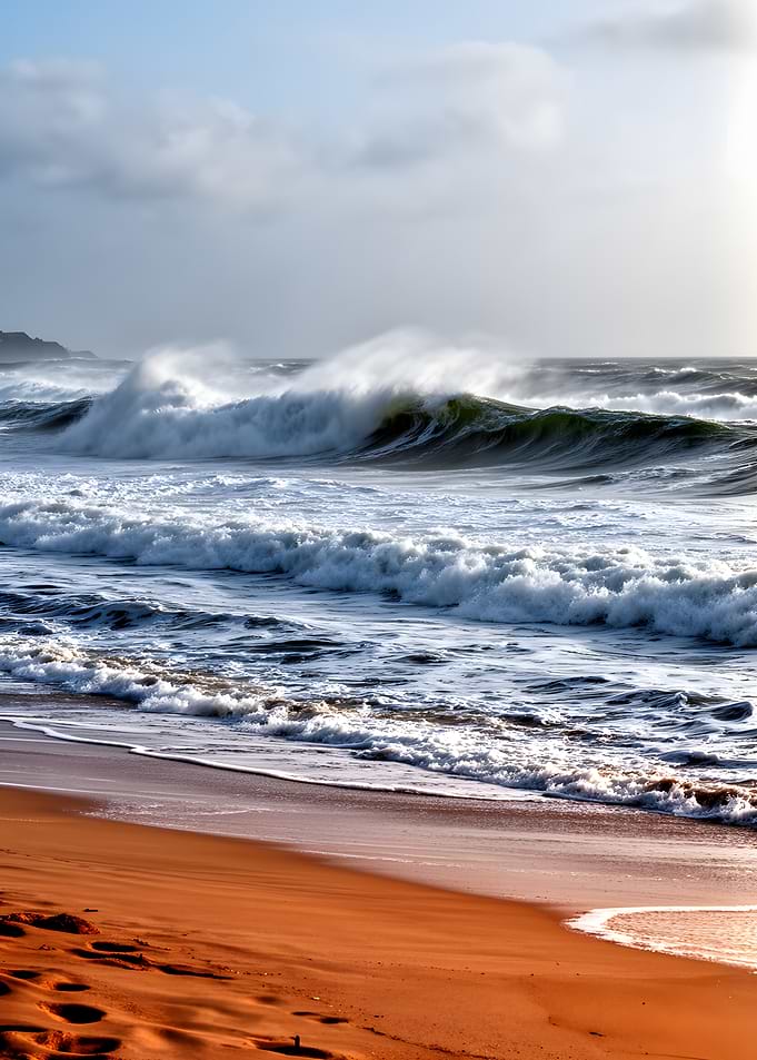 Stormy Ocean Waves Crashing on Beach