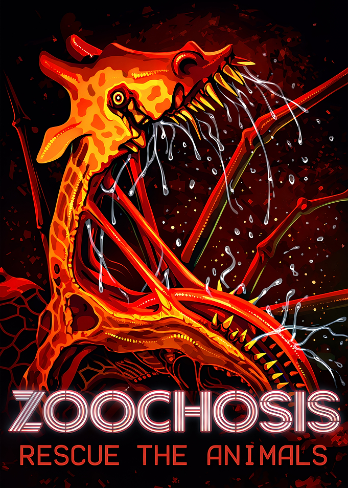Horror Giraffe Creature with Text