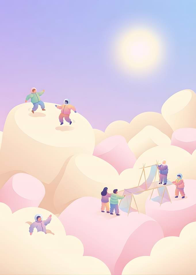 People building a bridge on clouds