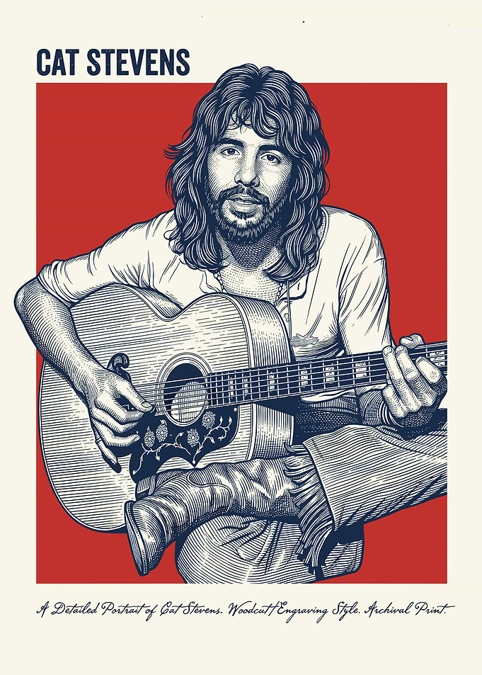 Cat Stevens Portrait with Guitar