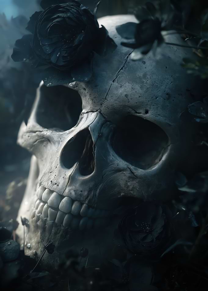 Skull with Black Roses