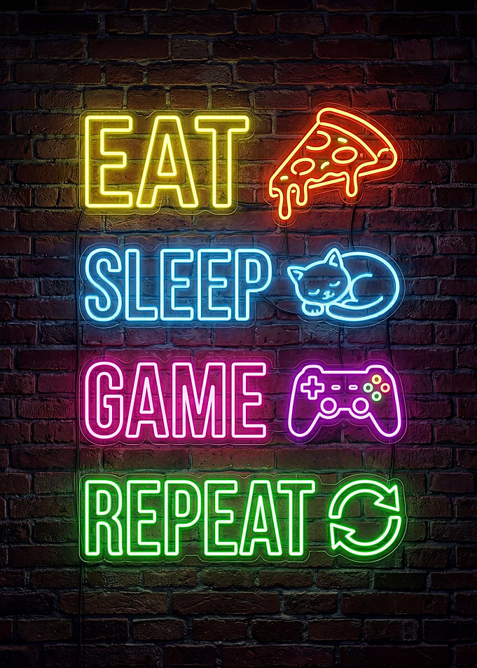 Eat Sleep Game Repeat Neon Sign