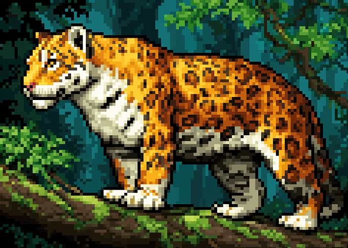 Pixel Art Cheetah on a Tree Branch