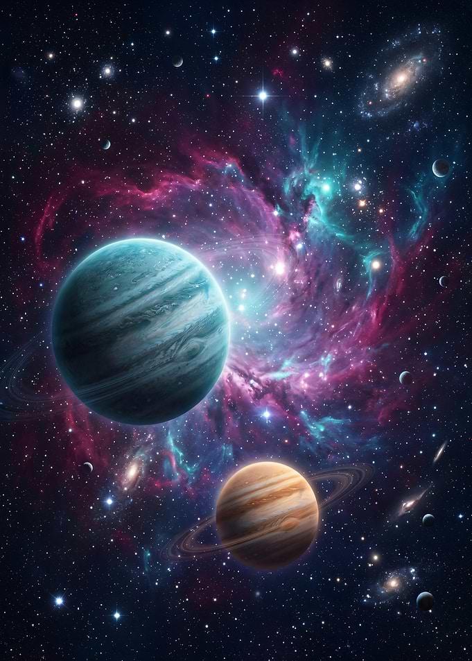 Cosmic Nebula with Planets