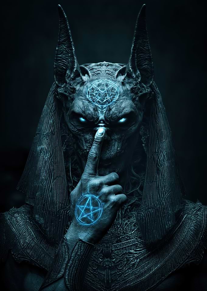 Demonic Anubis Figure with Pentagrams