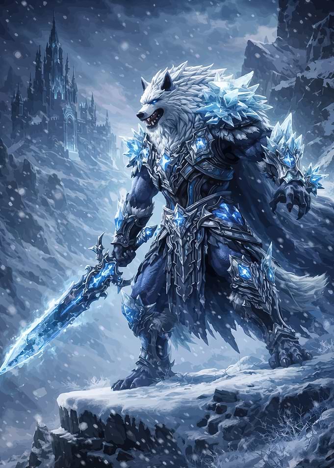 Ice Wolf Warrior with Crystal Sword